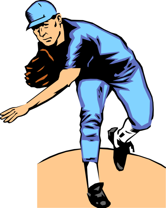 Vector Illustration of American Pastime Sport of Baseball Pitcher Pitches the Ball