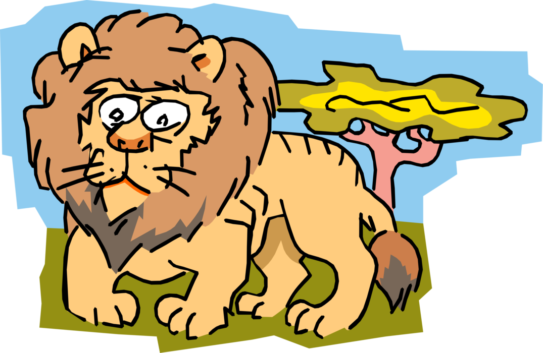 Vector Illustration of African Large Cat Male Lion King of the Jungle