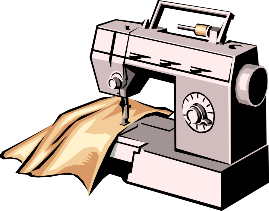 Vector Illustration of Home Sewing Machine for Stitching and Mending Fabric