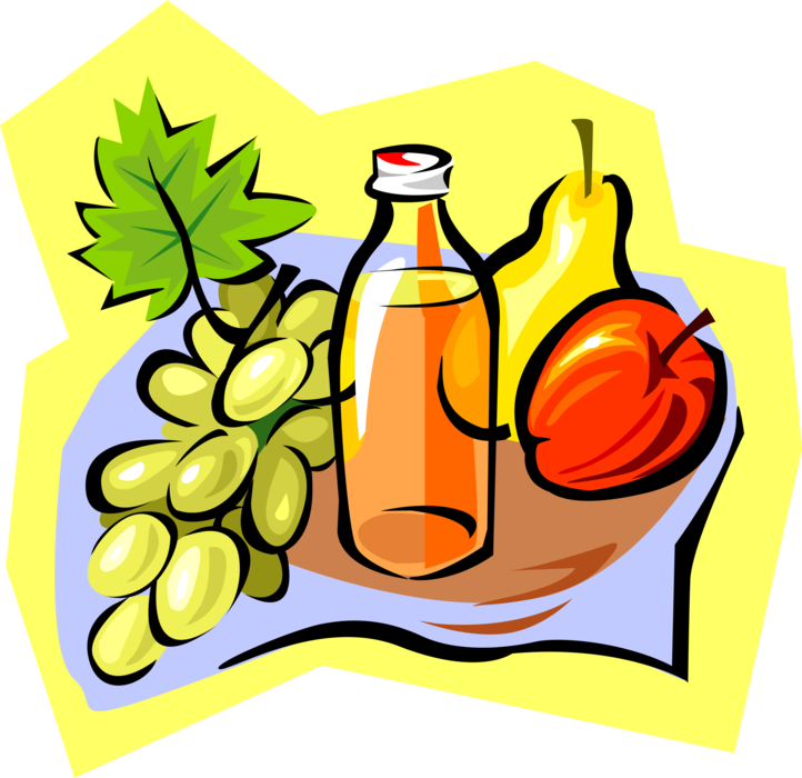 Vector Illustration of Fruit Juice with Green Grapes, Red Apple and Pear Fruits
