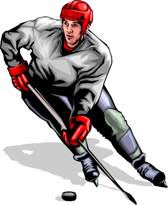 Vector Illustration of Sport of Ice Hockey Player Skates with Hockey Stick and Puck During Game 