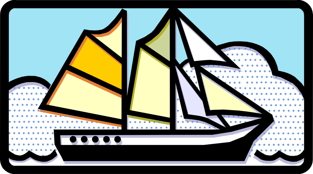 Vector Illustration of Sailboat Sailing on Water with Sails