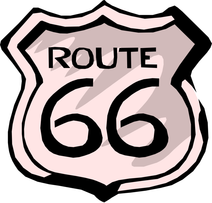 Vector Illustration of Street or Highway Traffic Sign Says Route 66