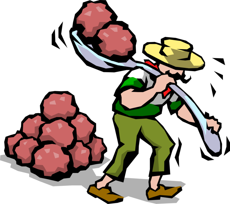 Vector Illustration of Italian Cuisine Chef Carries Fresh Meatballs to Kitchen with Spoon