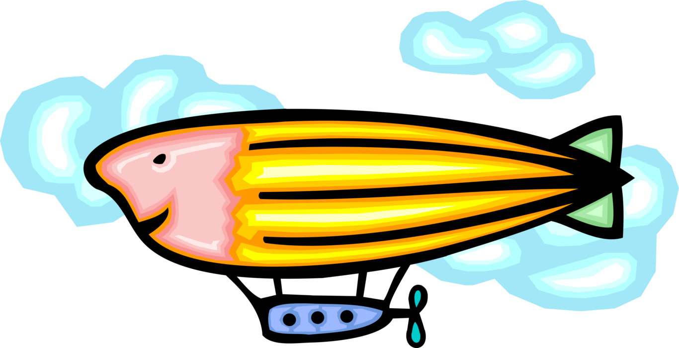 Vector Illustration of Dirigible or Blimp Airship Lighter-Than-Air Aircraft Navigate Under its Own Power