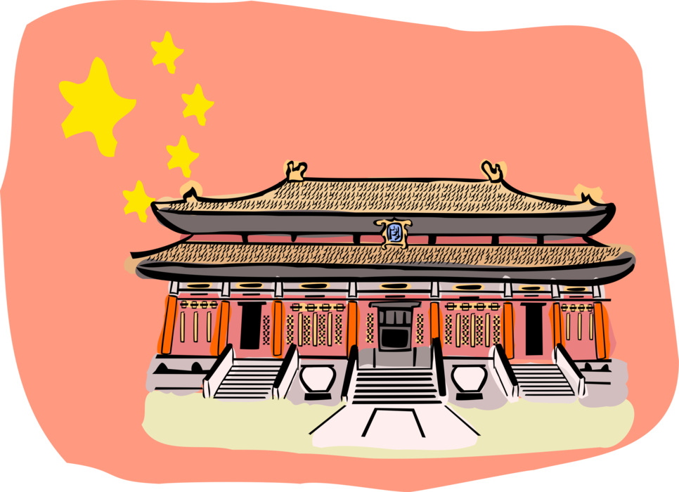 Vector Illustration of Chinese Forbidden City Pagoda Temple or Sacred Structure, Beijing, China
