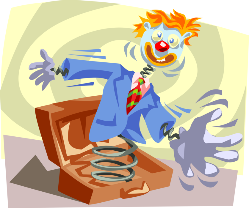 Vector Illustration of Jack-In-The-Box Businessman Springs Into Action
