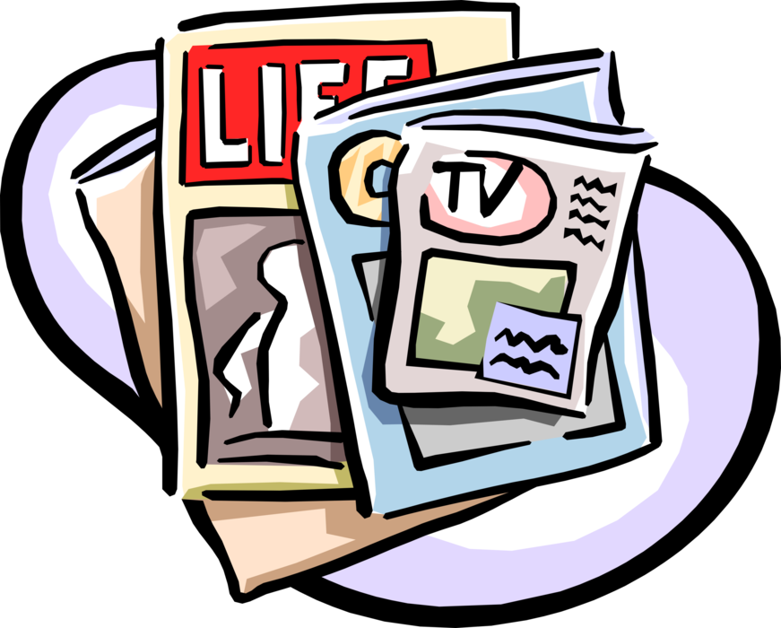 Vector Illustration of Magazines, Newspaper Serial Publication Containing News, Articles, and Advertising