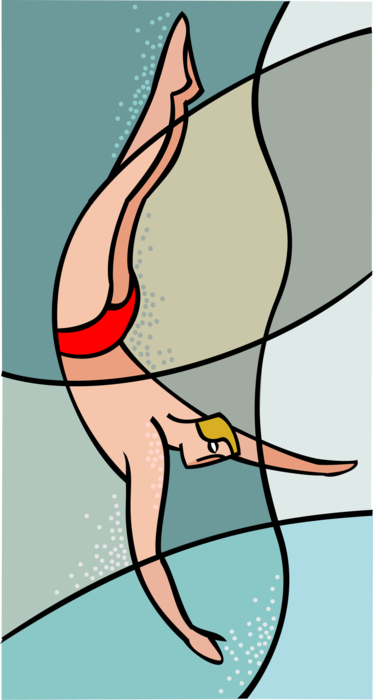 Vector Illustration of Competitive Diver Dives from High Diving Board