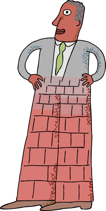 Vector Illustration of Man with Brick Legs, Stone Wall