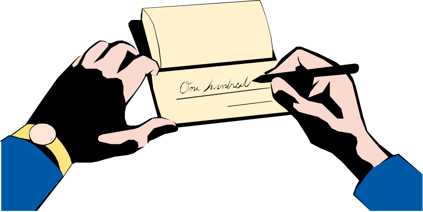 Vector Illustration of Hands Writing Check or Cheque