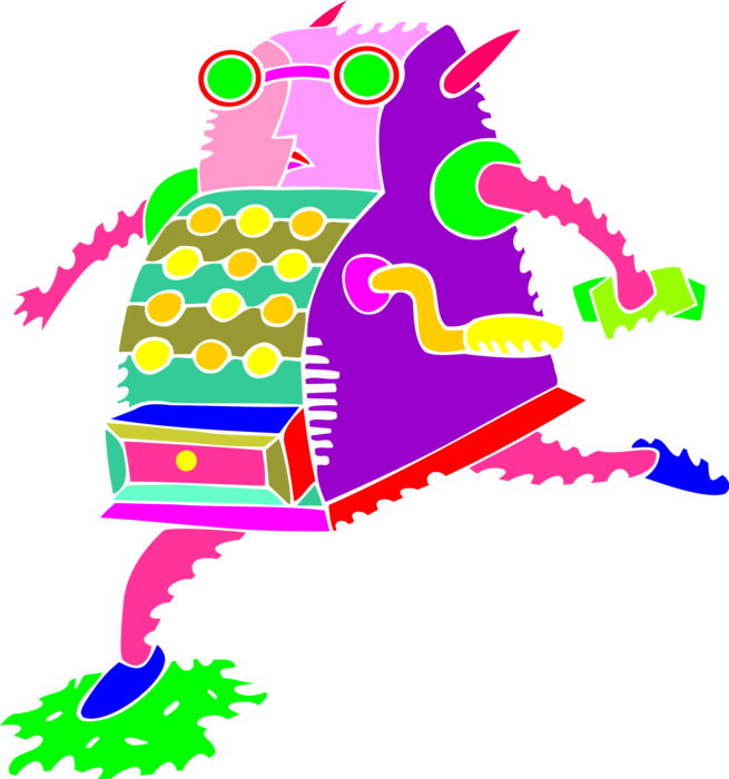 Vector Illustration of Anthropomorphic Cash Register Running