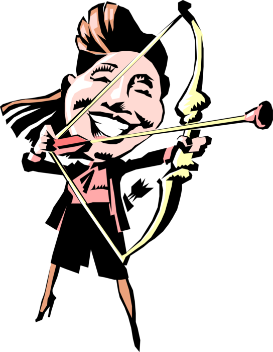 Vector Illustration of Businesswoman with Archery Bow & Arrows
