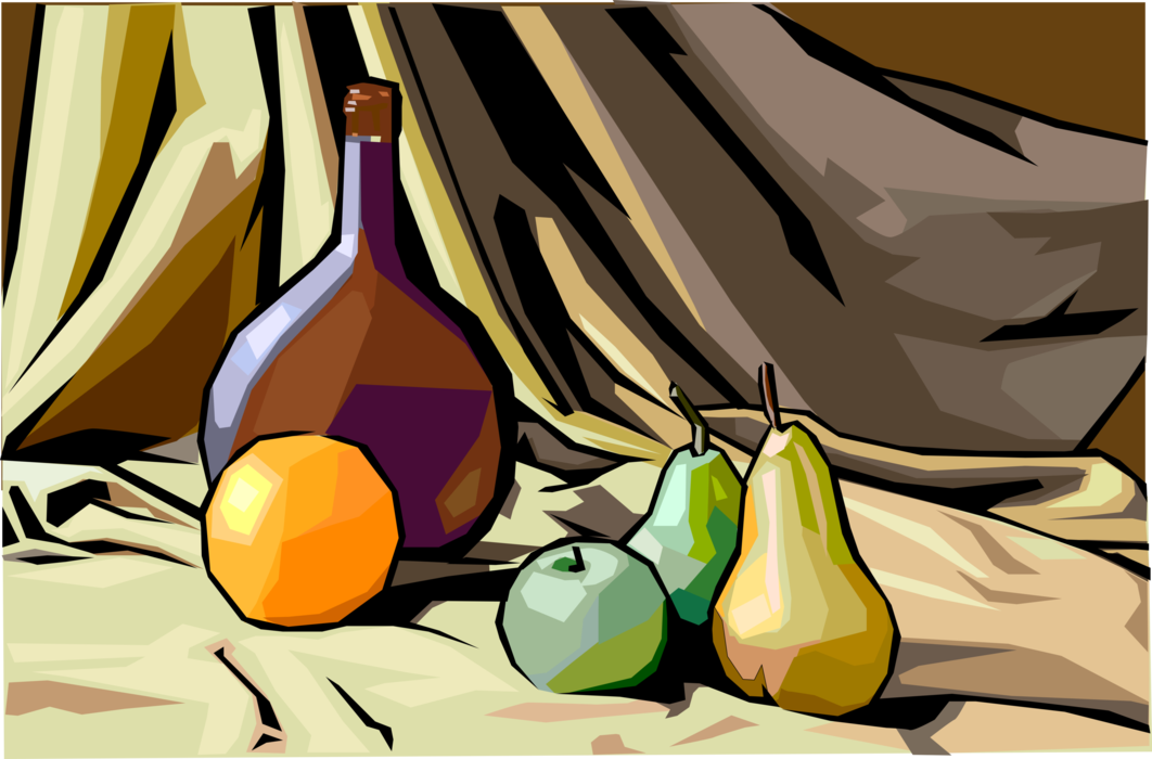 Vector Illustration of Wine with Orange, Apple and Pear Fruit