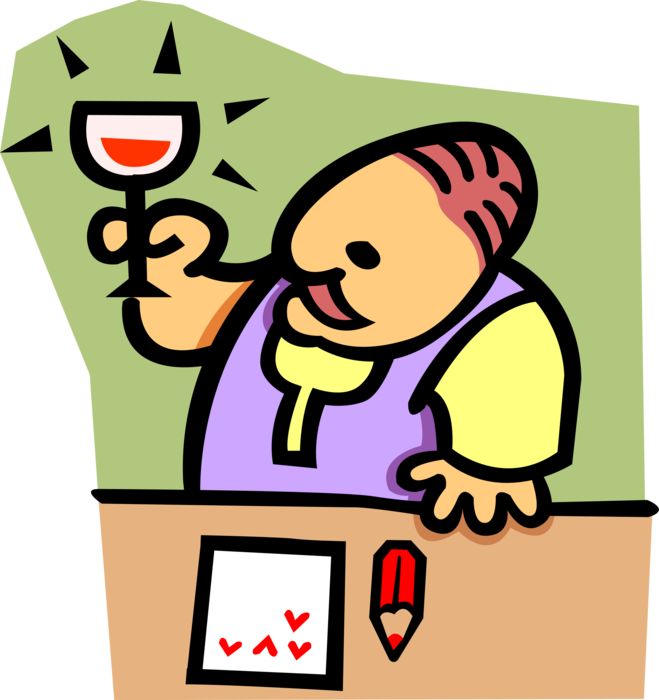 Vector Illustration of Wine Expert Samples Red Wine and Grades Each Sample with Score
