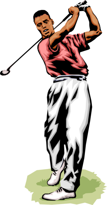 Vector Illustration of Sport of Golf Golfer Making Shot with Golf Club Driver