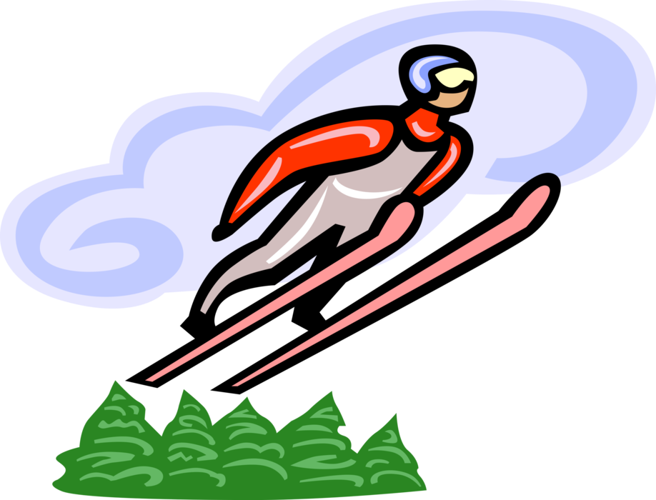 Vector Illustration of Alpine Ski Jumper Catches Some Air While Jumping
