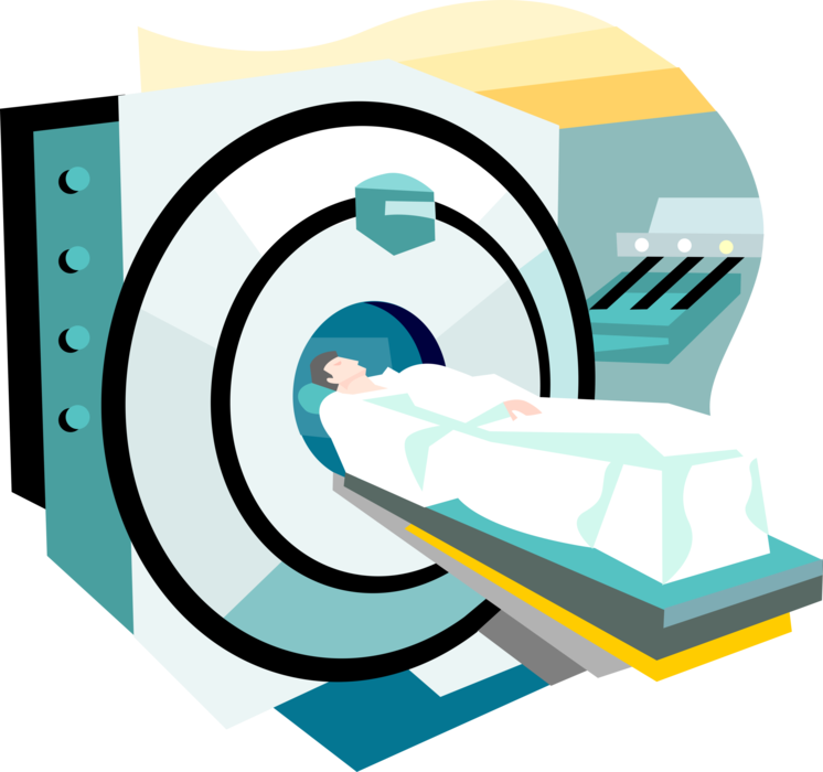 Vector Illustration of Computerized Axial Tomography (CAT) X-Ray Procedure Scan in Hospital