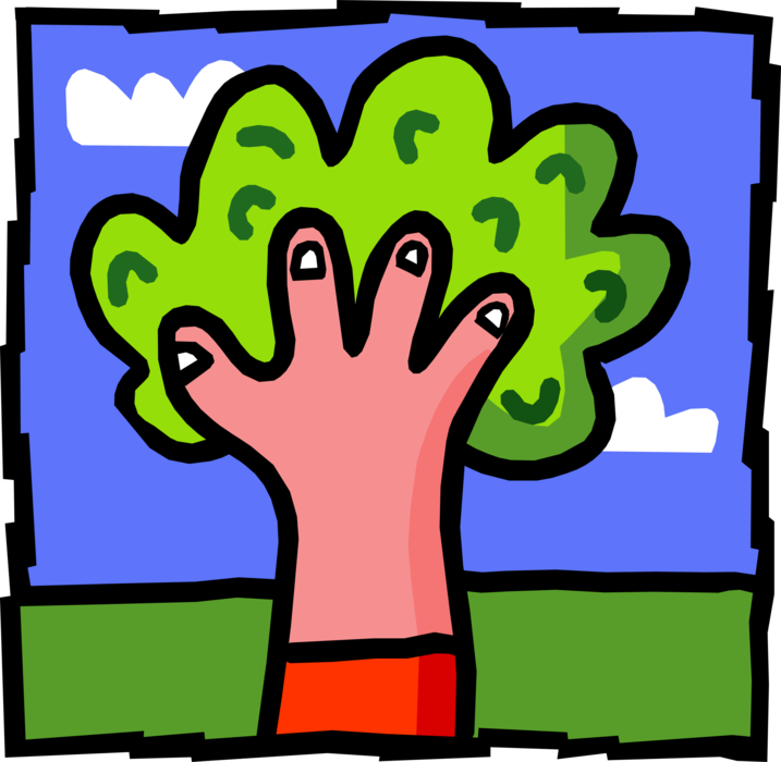 Vector Illustration of Child's Hand and Tree in Summer
