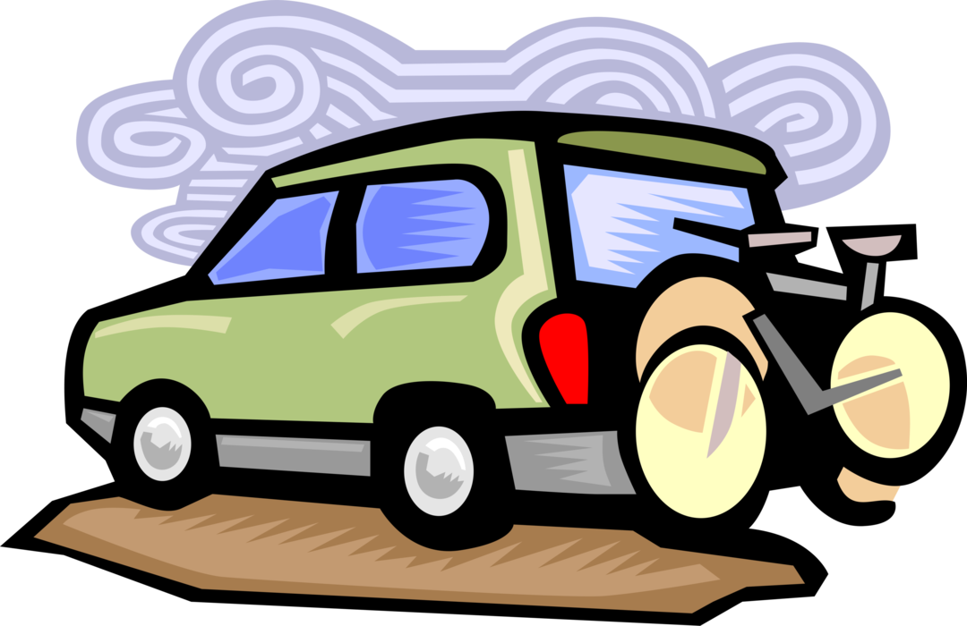 Vector Illustration of Bicycle Rack on Minivan Family Car Automobile Motor Vehicle