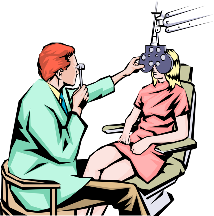 Vector Illustration of Ophthalmologist Eye Examination at Optometrist's Office