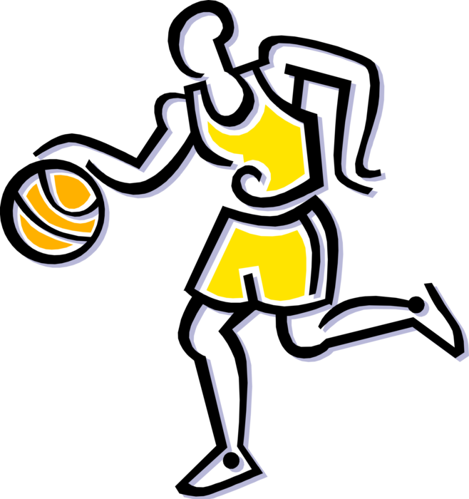 Vector Illustration of Sport of Basketball Game Player Dribbles the Ball Down the Court
