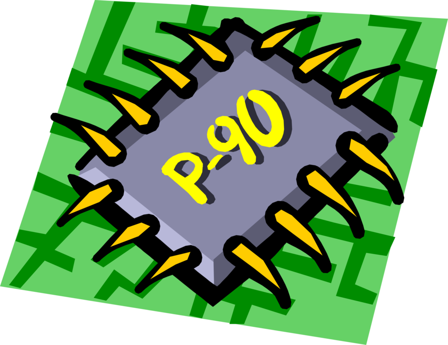 Vector Illustration of Computer P-90 Chip Integrated Circuit Electronic Component