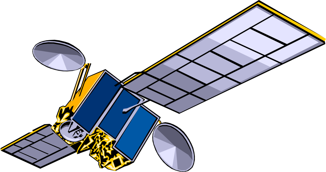 Vector Illustration of Satellite for Communications, Navigation, Weather, Research Artificial Object in Orbit Around Earth