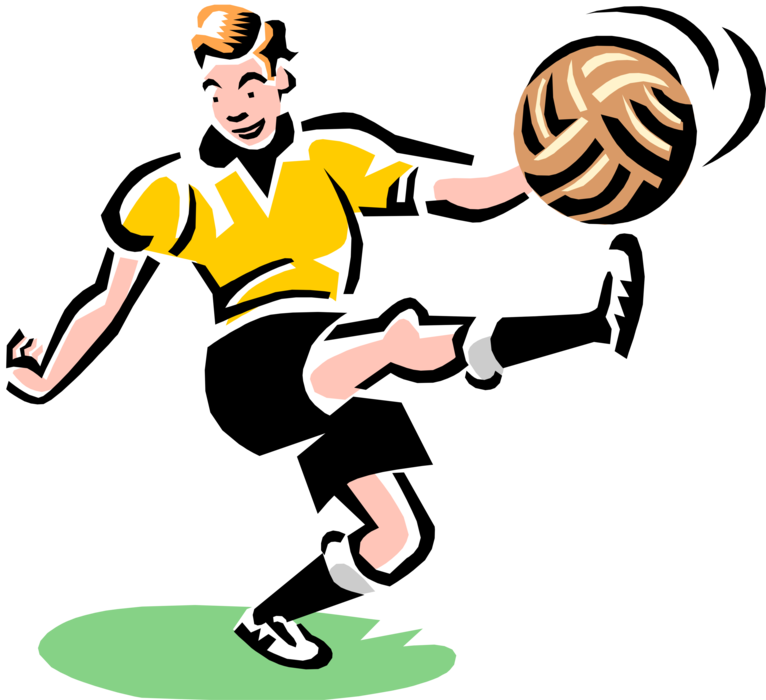 Vector Illustration of 1950's Vintage Style Soccer Football Player Kicking Ball