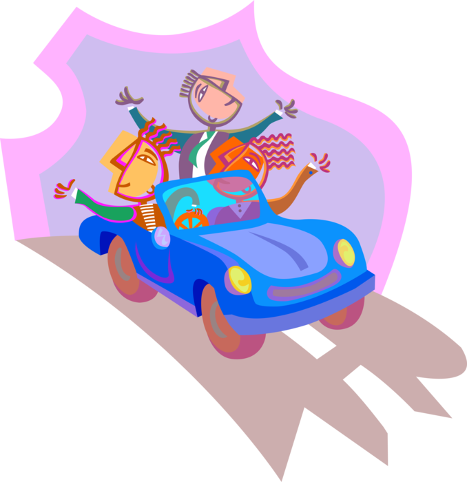 Vector Illustration of Friends Driving in Automobile Car Motor Vehicle