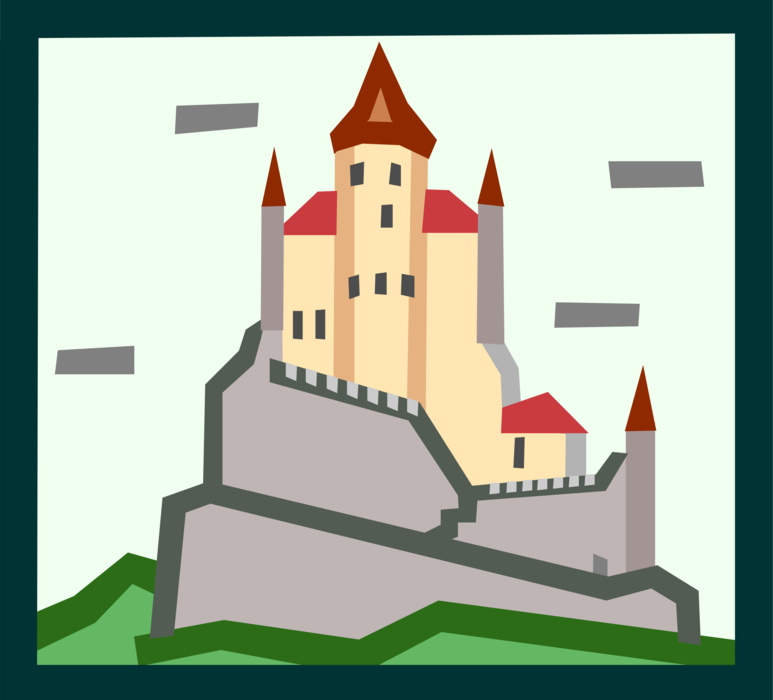 Vector Illustration of European Medieval Fortified Castle