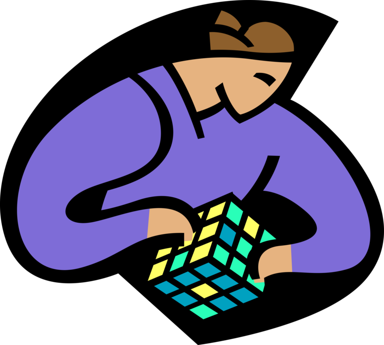 Vector Illustration of Rubik's Cube Puzzle Solving Mind Game