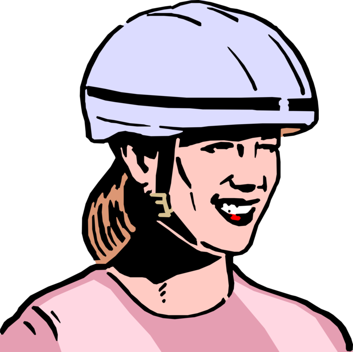 Vector Illustration of Woman Wearing Bicycle Safety Helmet