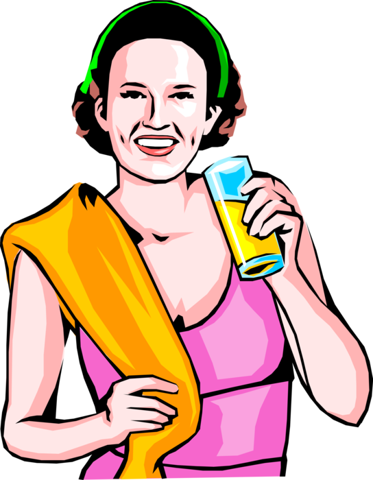 Vector Illustration of Woman After Exercise Workout with Refreshing Fruit Drink