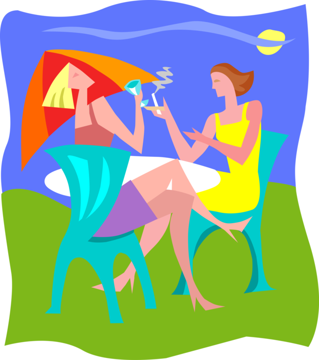 Vector Illustration of Summer Holidays Relaxing Outdoors in Conversation with Friend