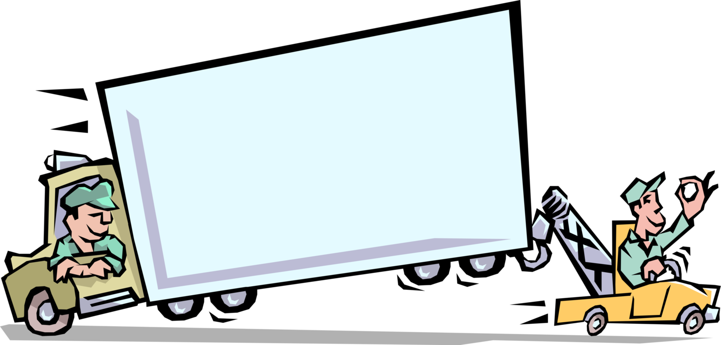 Vector Illustration of Tow Truck Wrecker Recovery Vehicle Tows Breakdown Truck 
