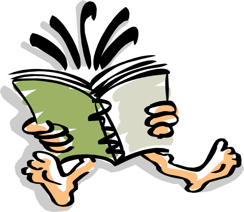 Vector Illustration of Barefoot Kid Reading Book