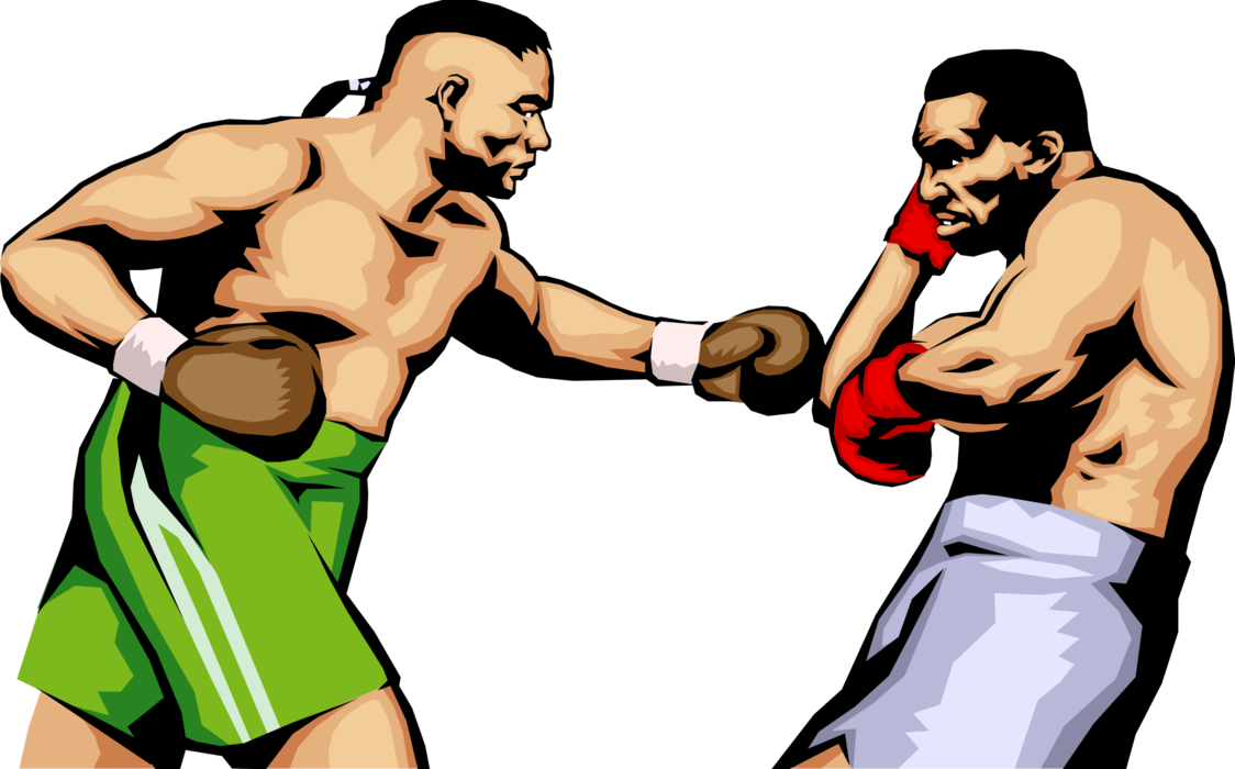Vector Illustration of Prizefighter Pugilist Professional Boxers Throw Boxing Punches in Ring