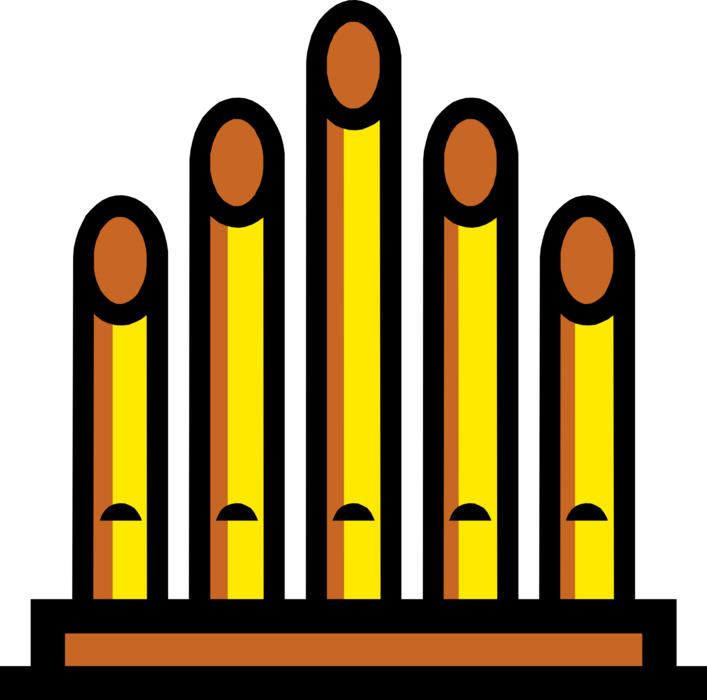 Vector Illustration of Christian Religion Church Pipe Organ Driving Pressurized Air Wind Through Organ Pipes