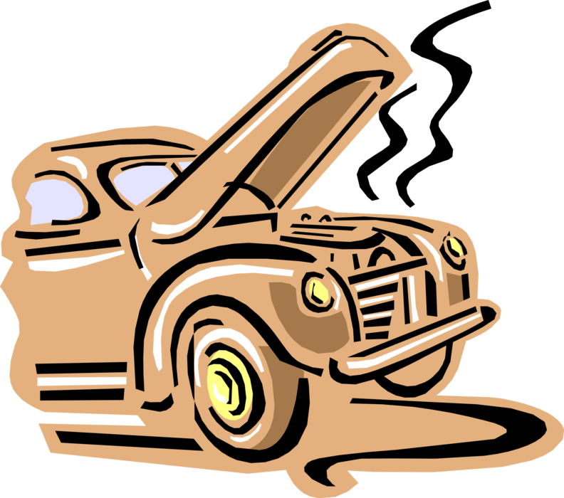Vector Illustration of Classic Vintage Automobile Car Engine Overheating