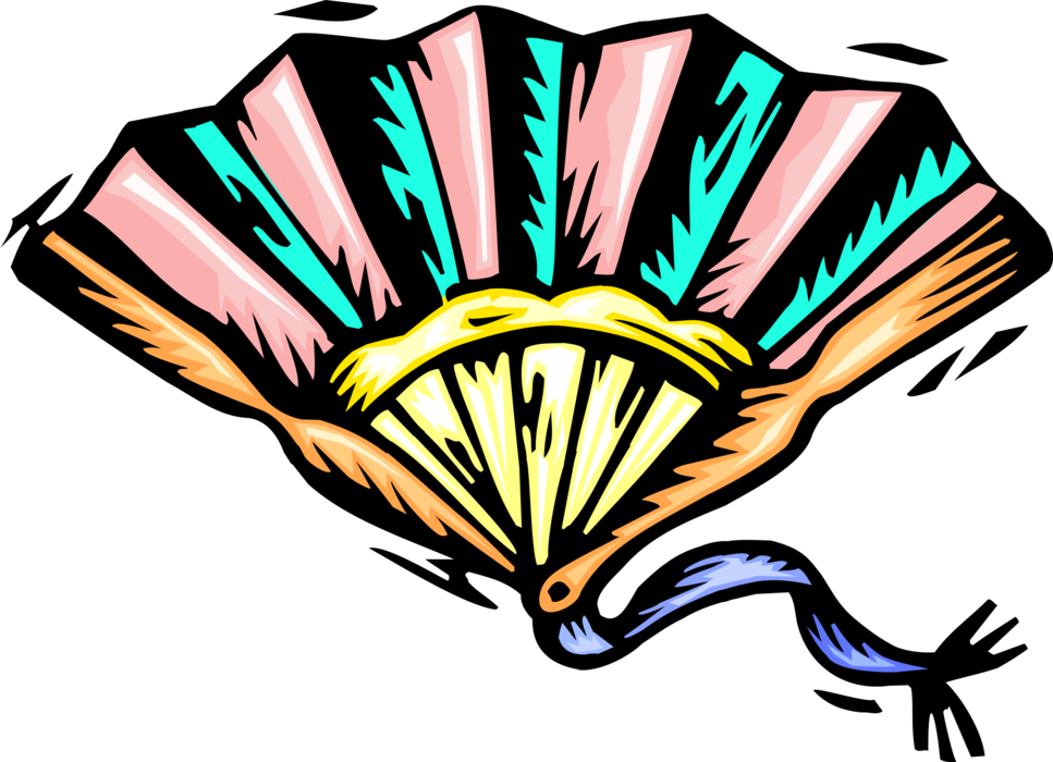 Vector Illustration of Decorative Folding Hand Fan Provides Air Circulation