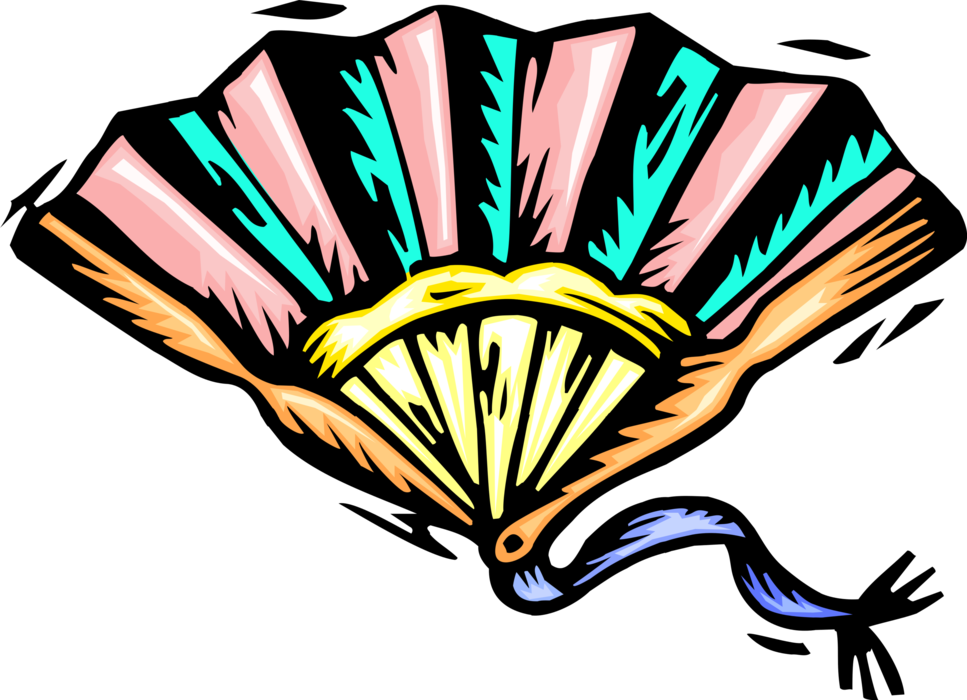 Vector Illustration of Decorative Folding Hand Fan Provides Air Circulation