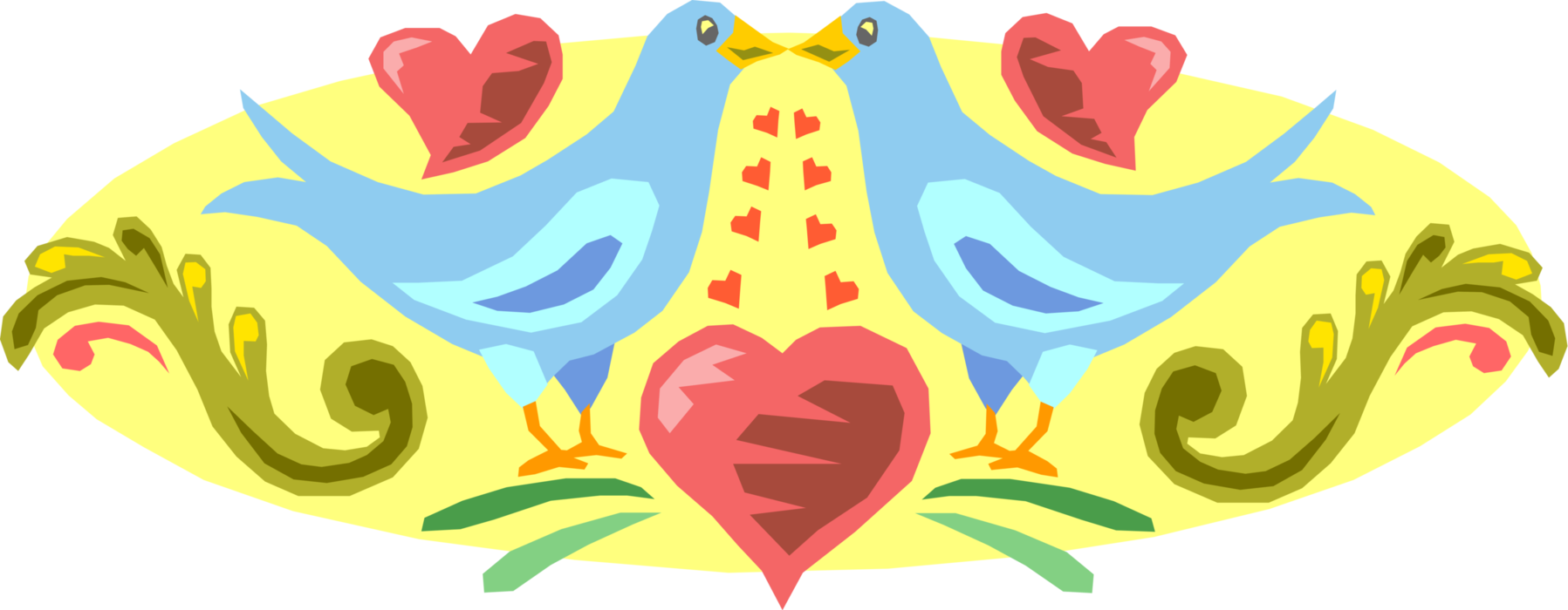 Vector Illustration of Romantic Love Bird Animals with Red Hearts