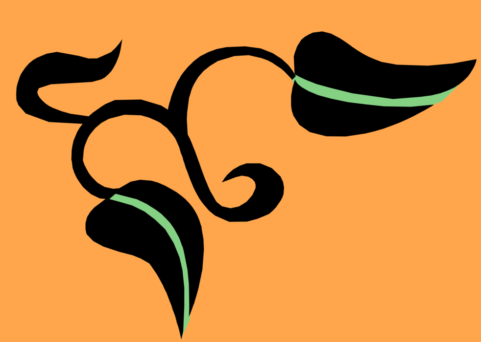 Vector Illustration of Botanical Horticulture Plant Leaves on Orange
