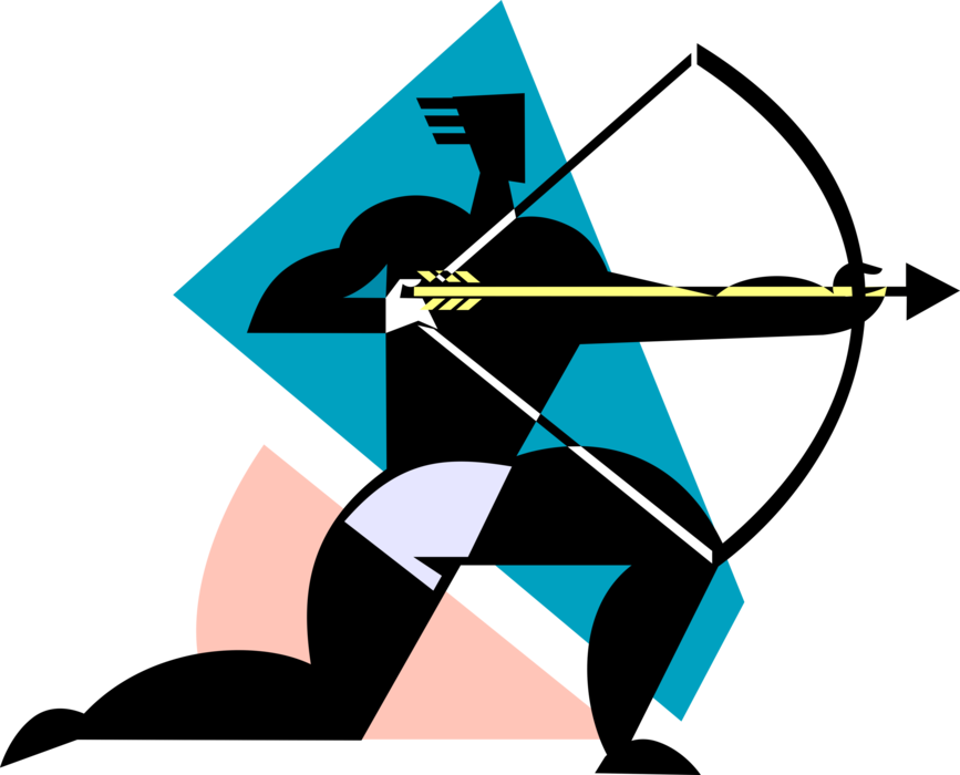 Vector Illustration of Archer with Bow Fully Drawn and Ready to Shoot Arrow