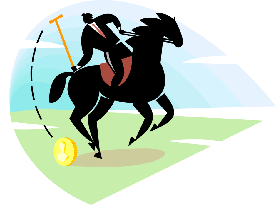 Vector Illustration of Businessman Playing Finance Polo on Horseback