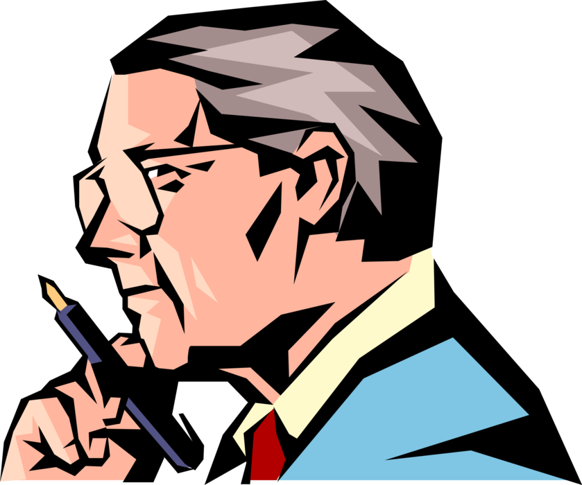 Vector Illustration of Businessman Contemplates in Deep Thought