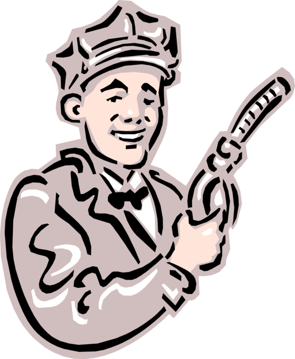 Vector Illustration of 1950's Vintage Style Gas Station Service Attendant with Petroleum Pump Hose