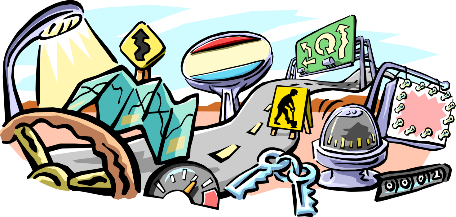 Vector Illustration of Highway and Road Travel Signs and Traveler Services