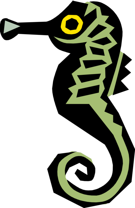 Vector Illustration of Marine Fish Hippocampus Genus Seahorse